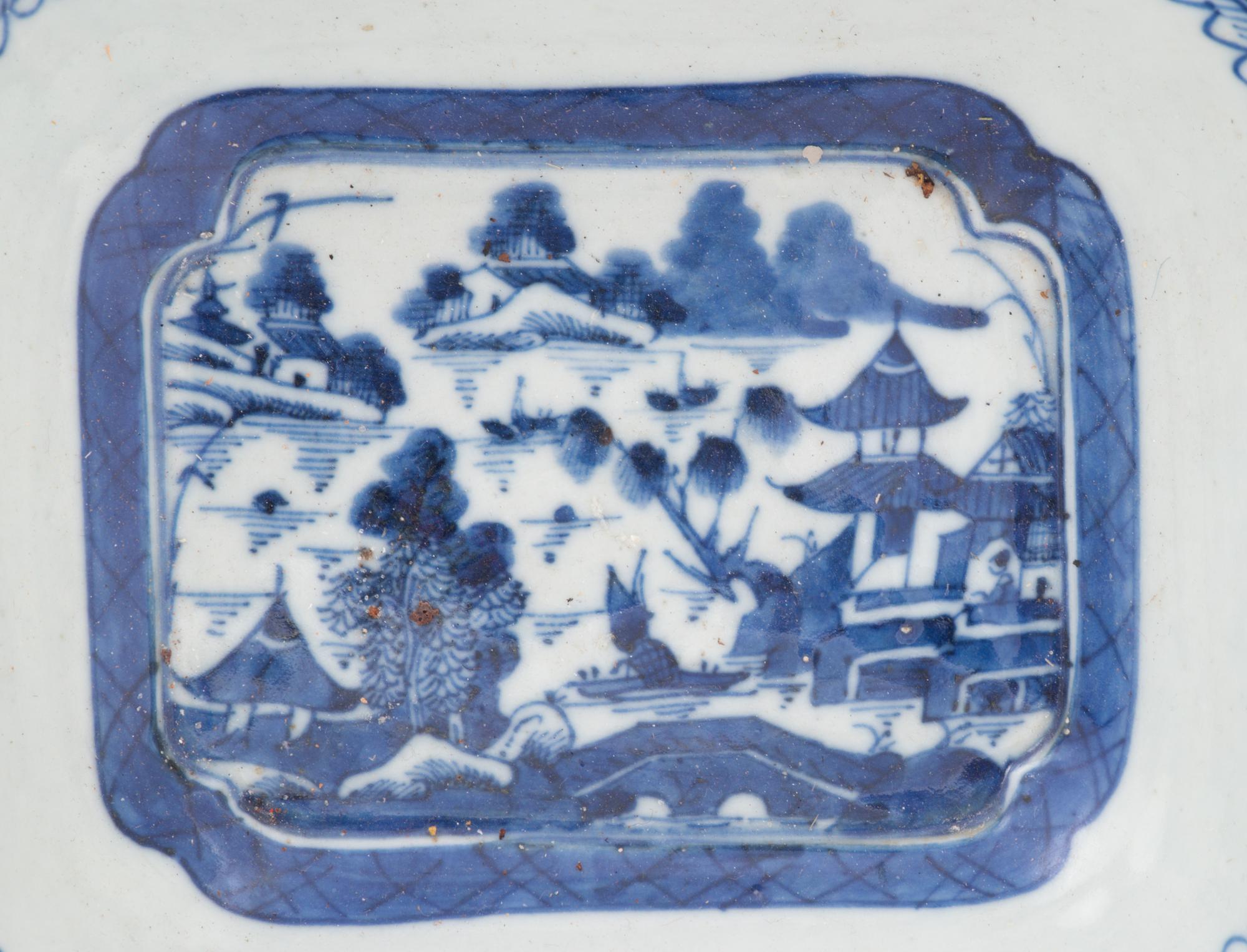 Seven Chinese Export Canton Blue and White Porcelain Wares