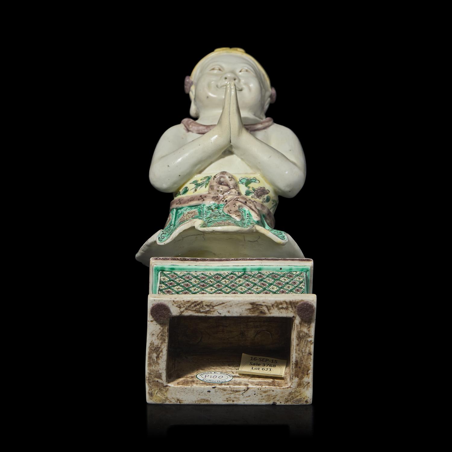 A Chinese Famille Verte Figure of Sudhana ( Shancai Tongzi ), 19th Century or Earlier 十九世紀或更早 素三彩善財童子像