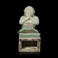A Chinese Famille Verte Figure of Sudhana ( Shancai Tongzi ), 19th Century or Earlier 十九世紀或更早 素三彩善財童子像