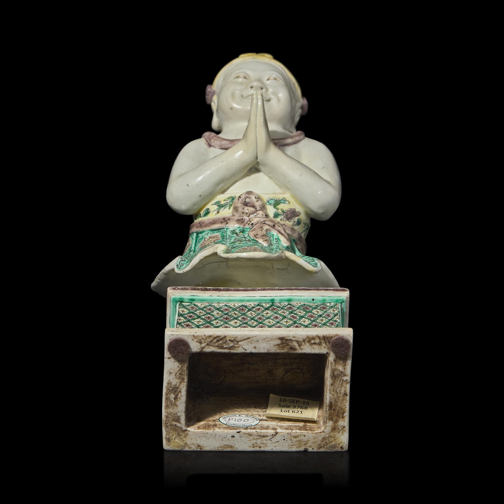 A Chinese Famille Verte Figure of Sudhana ( Shancai Tongzi ), 19th Century or Earlier 十九世紀或更早 素三彩善財童子像