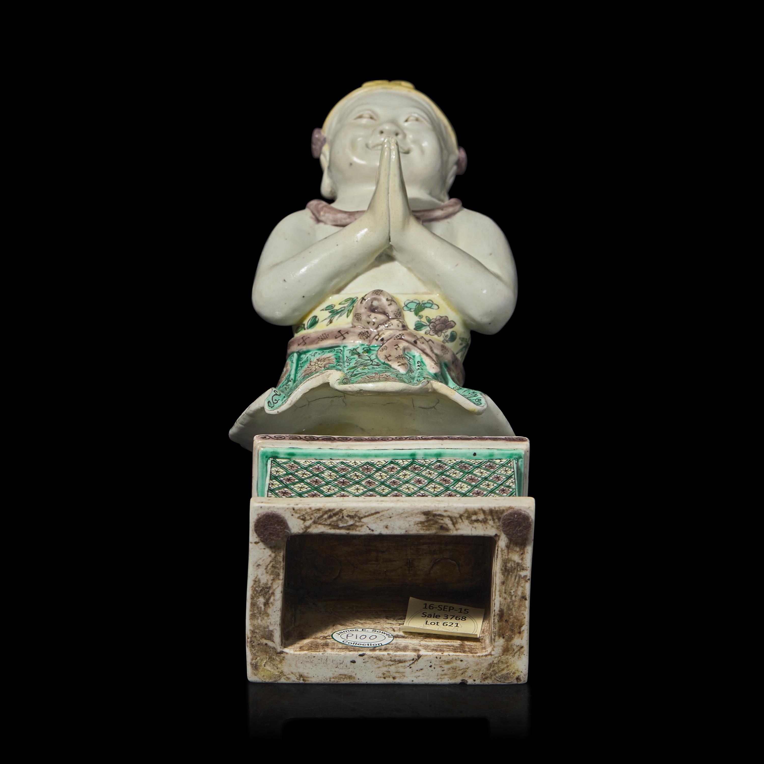 A Chinese Famille Verte Figure of Sudhana ( Shancai Tongzi ), 19th Century or Earlier 十九世紀或更早 素三彩善財童子像