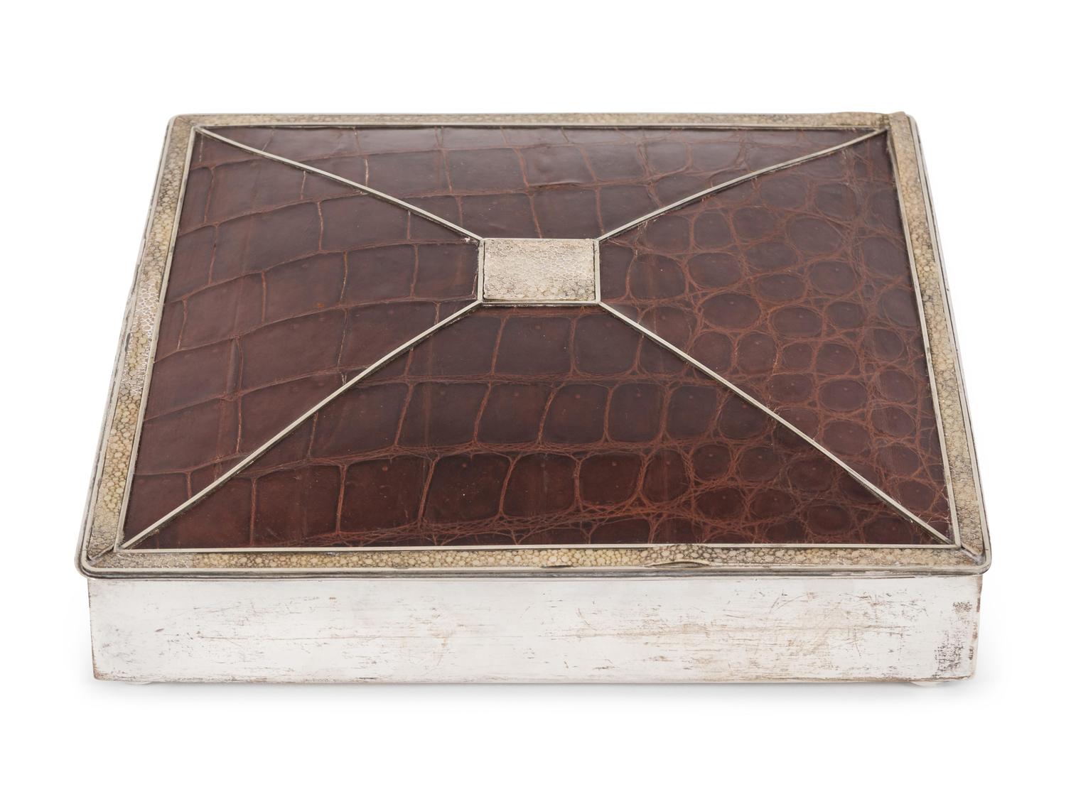 A Modern Silver, Shagreen and Crocodile Covered Box — 20TH CENTURY