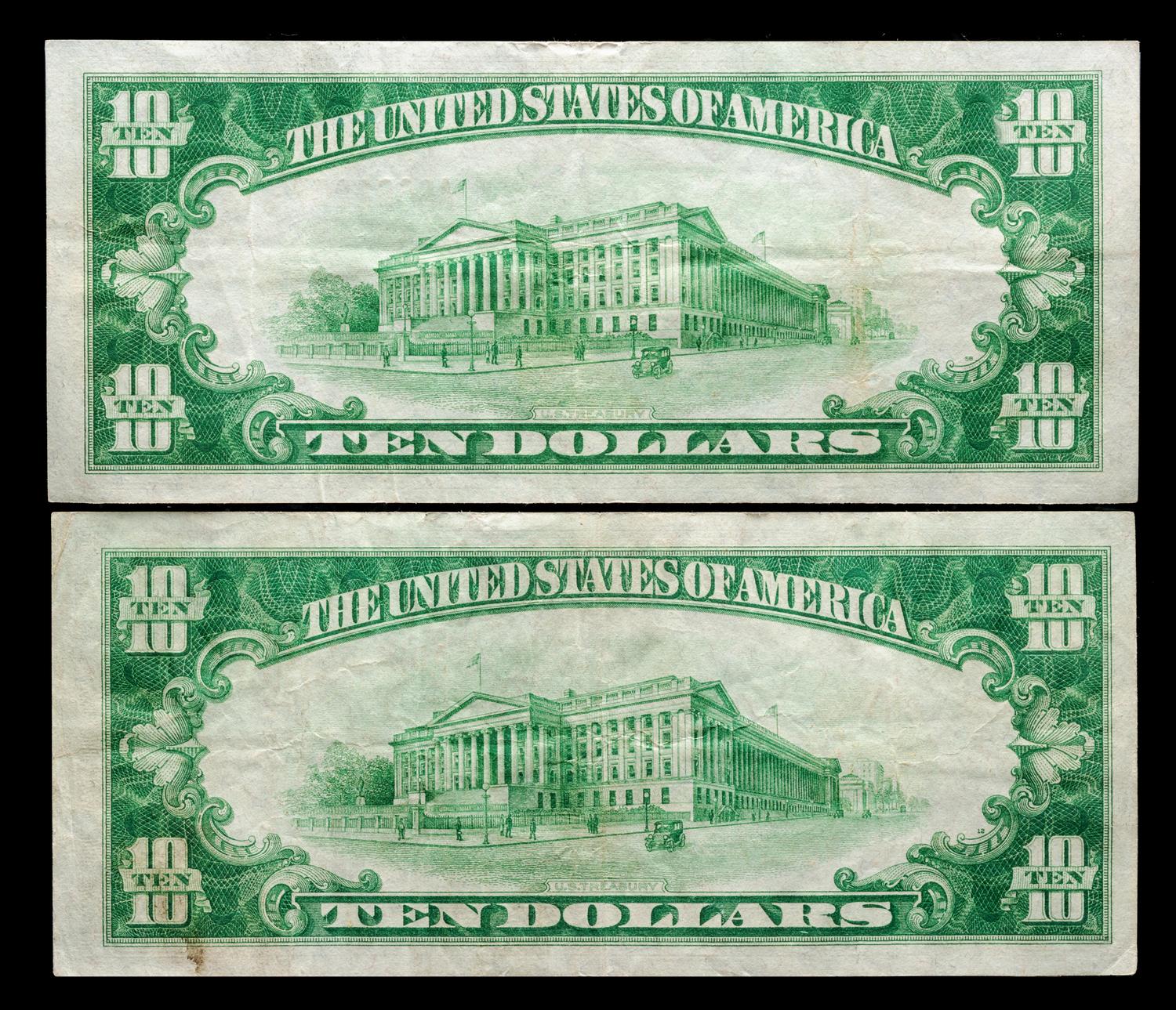 Two United States Series 1928 $10 Gold Certificates