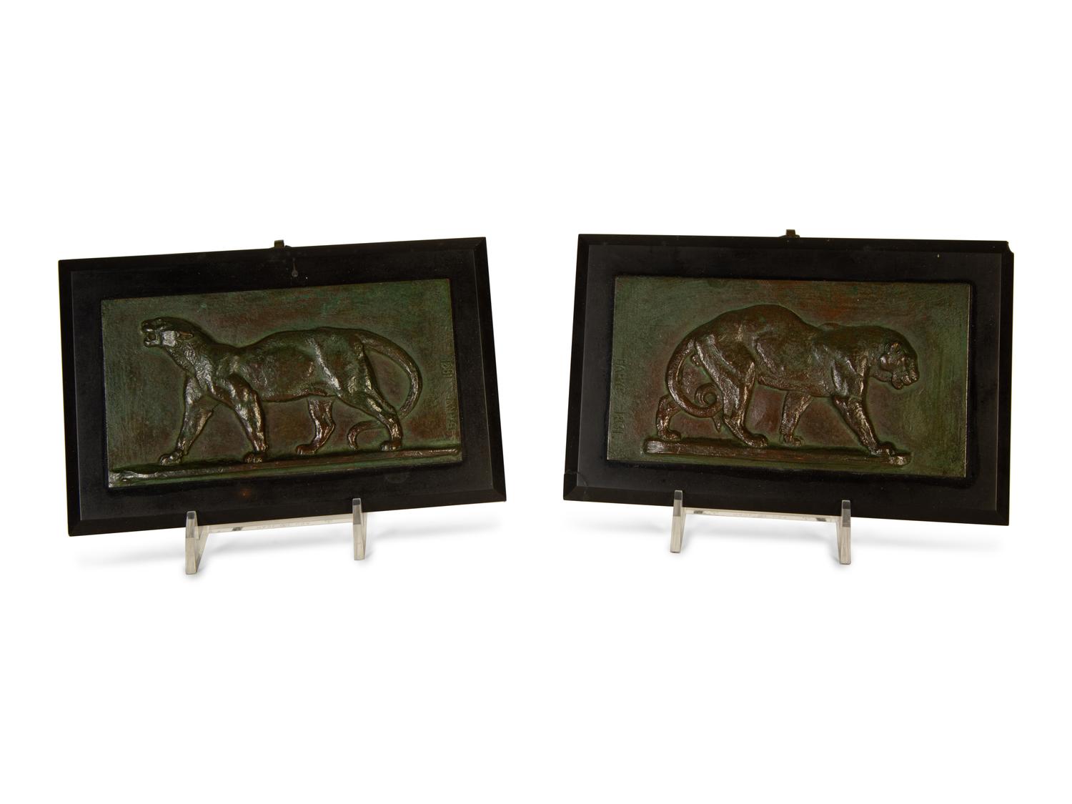 Two Bronze Animalier Wall Plaques After Antoine-Louis Barye — Early 20th Century