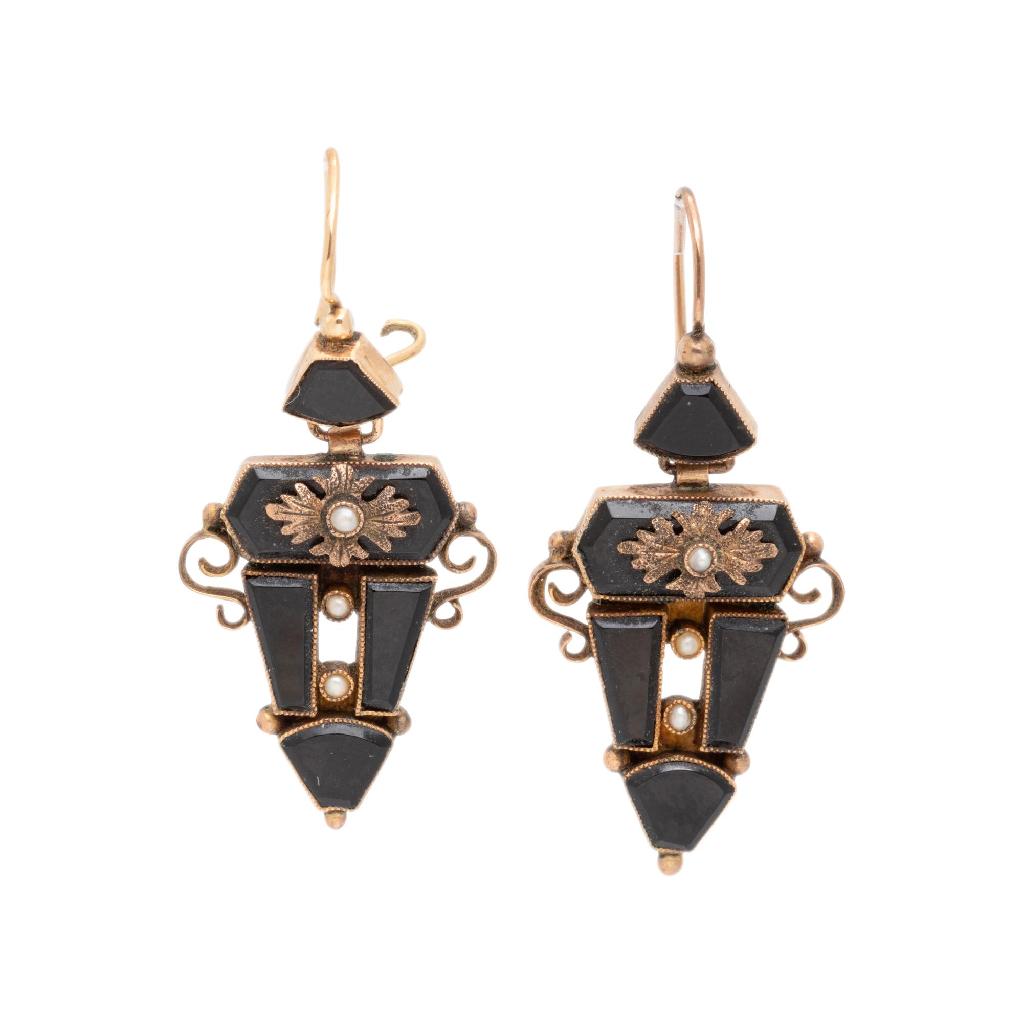 VICTORIAN, COLLECTION OF ONYX AND SEED PEARL JEWELRY