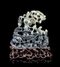 A Black and White Jade Figural Group Height 5 1/2 inches. — 20TH CENTURY