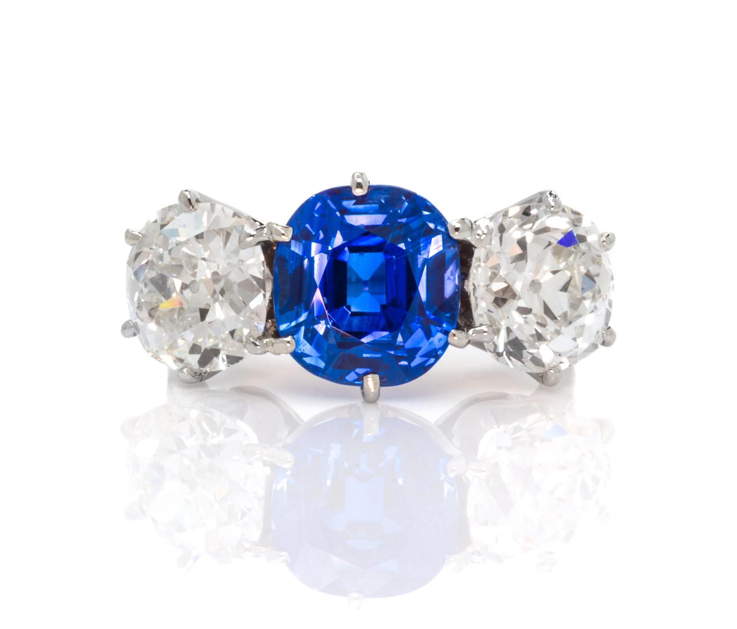 A Fine Platinum, Kashmir Sapphire and Diamond Ring, J.E. Caldwell, Circa 1910, 5.00 dwts.