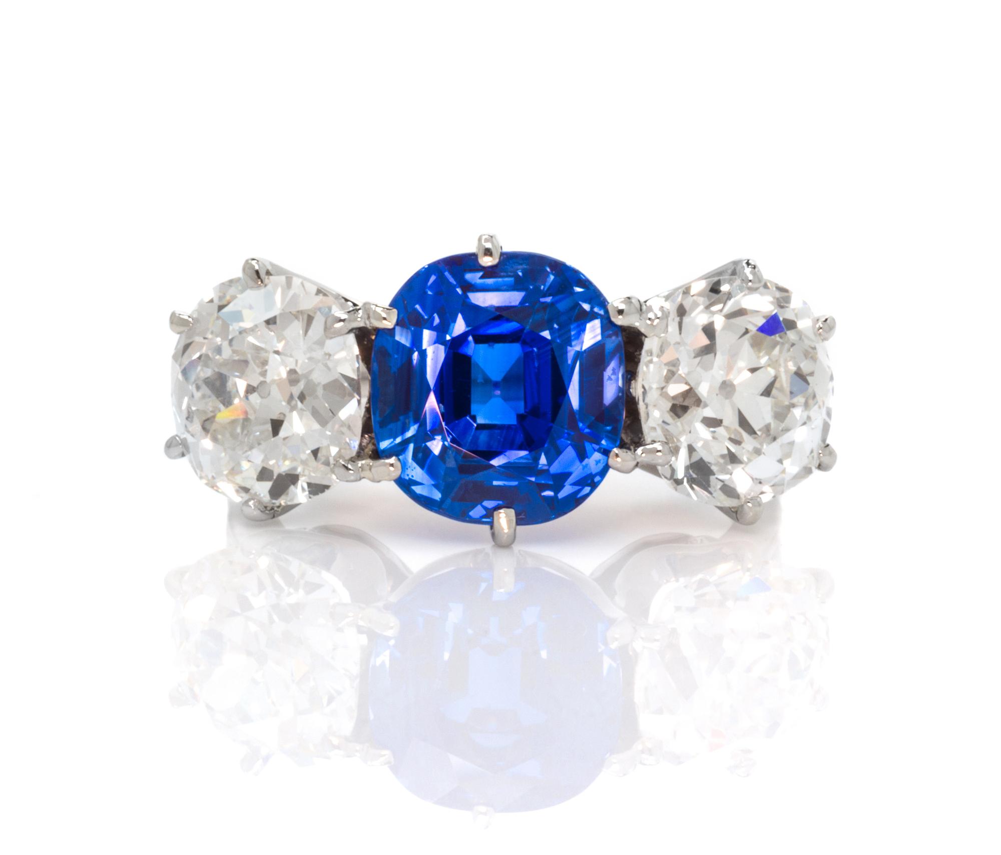 A Fine Platinum, Kashmir Sapphire and Diamond Ring, J.E. Caldwell, Circa 1910, 5.00 dwts.