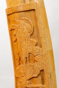 A Pair of Chinese Export Carved Bone Tusks with Wood Bases