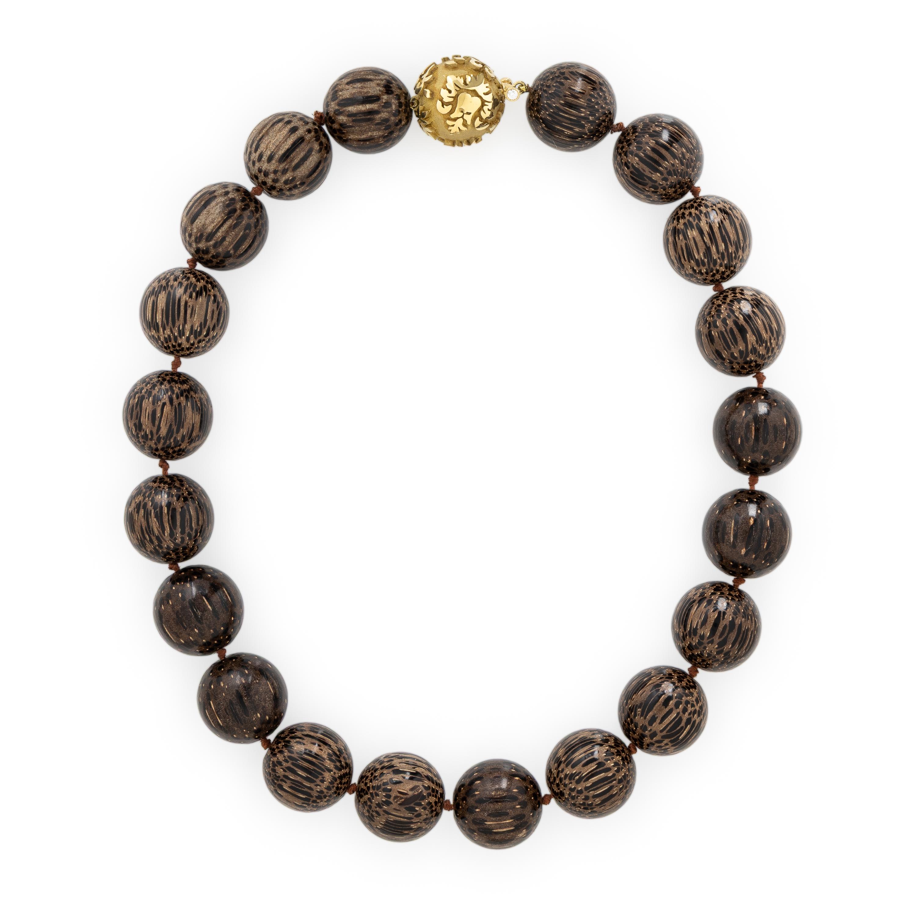 Wood, Diamond, and Yellow Gold Necklace