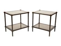 A Pair of Regency Style Ebonized and Gilt Decorated Side Tables