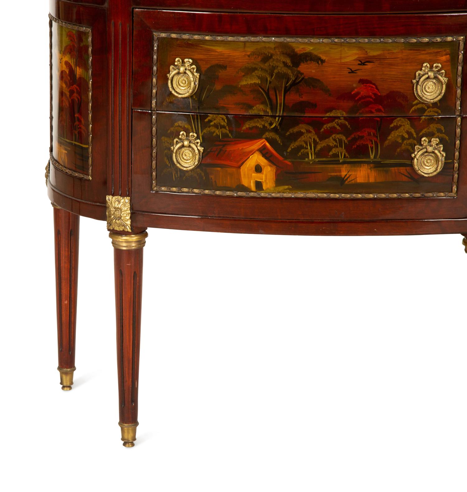 Two French Marble Top Gilt Metal Mounted Side Cabinets