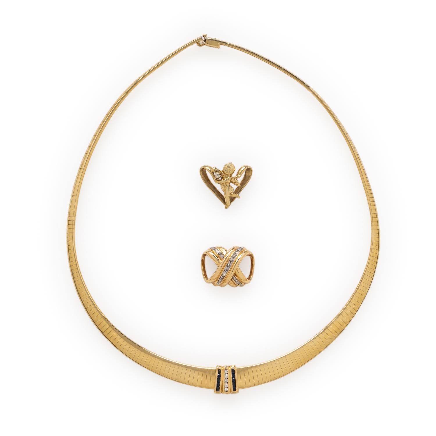 Yellow Gold Omega Necklace with Three Slide Pendants