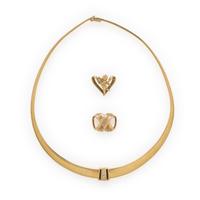 Yellow Gold Omega Necklace with Three Slide Pendants