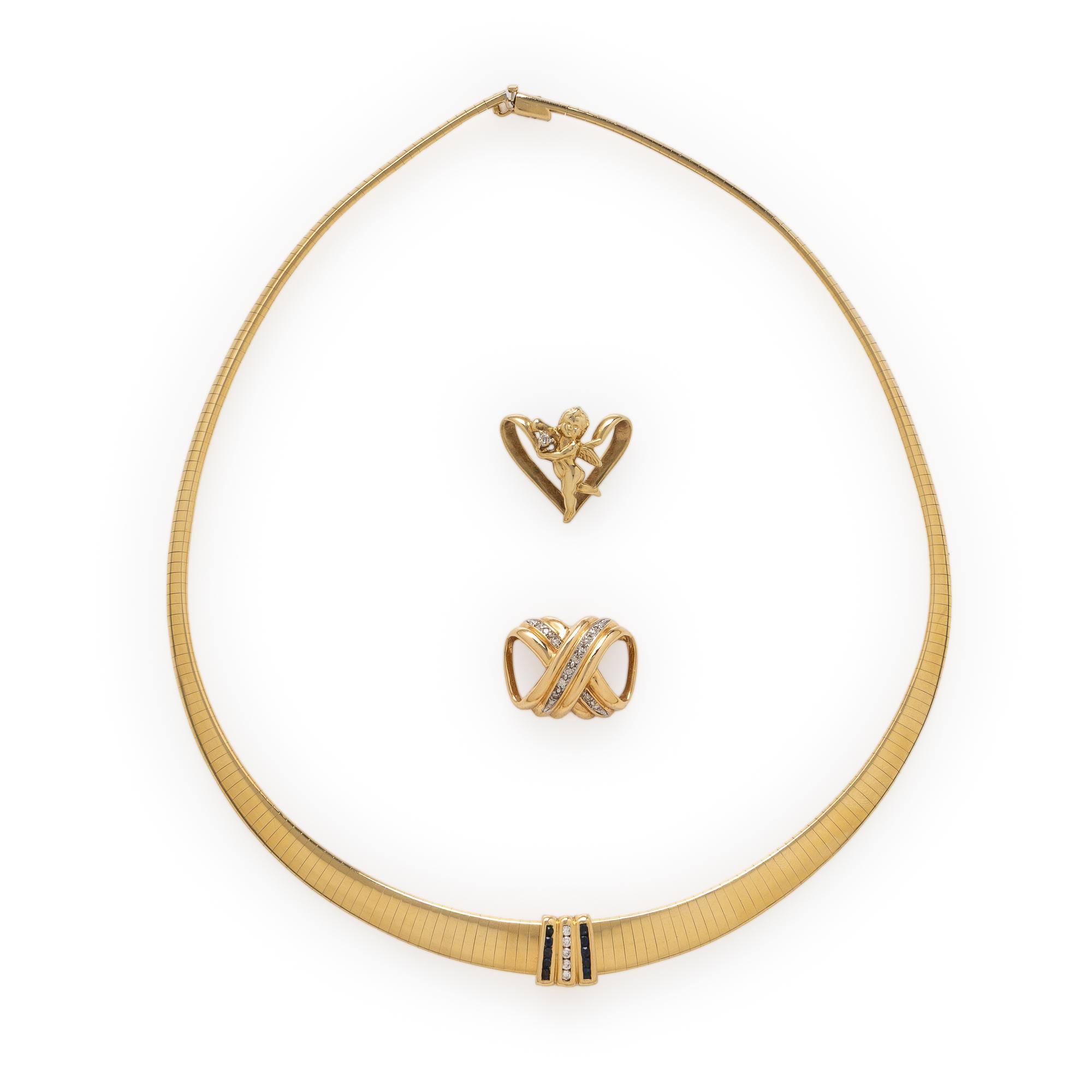 Yellow Gold Omega Necklace with Three Slide Pendants