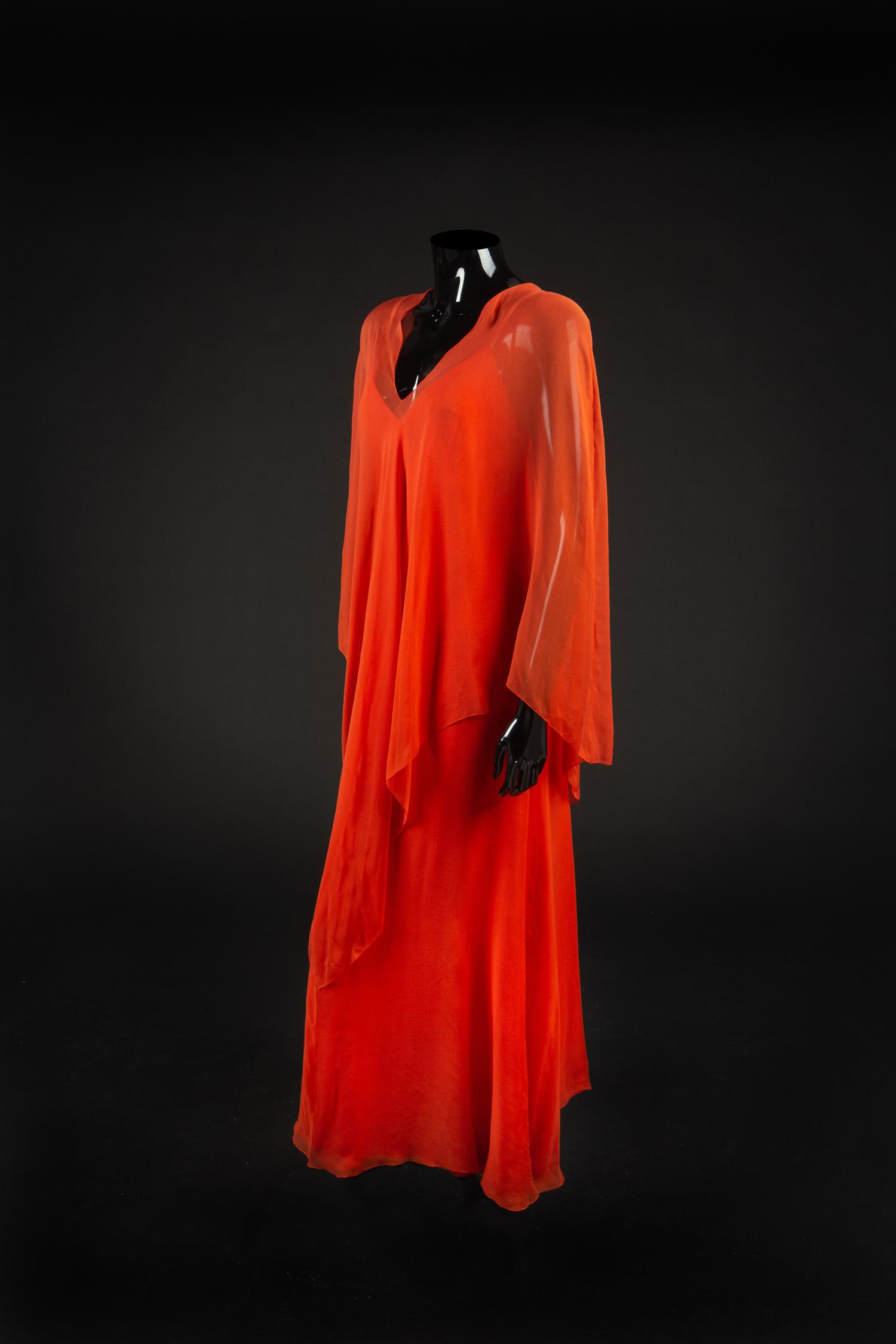 Dress and Poncho, 1970s. Dress designed by Edith Head and made by Western Costume Company in Los Angeles. — Worn by Dame Olivia de Havilland.