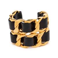 Chanel, Interwoven Leather-Metal Chain Cuff Bracelet