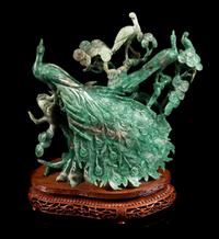 A Green Jadeite Figural Group of Birds Height 8 1/4 inches. — 20TH CENTURY