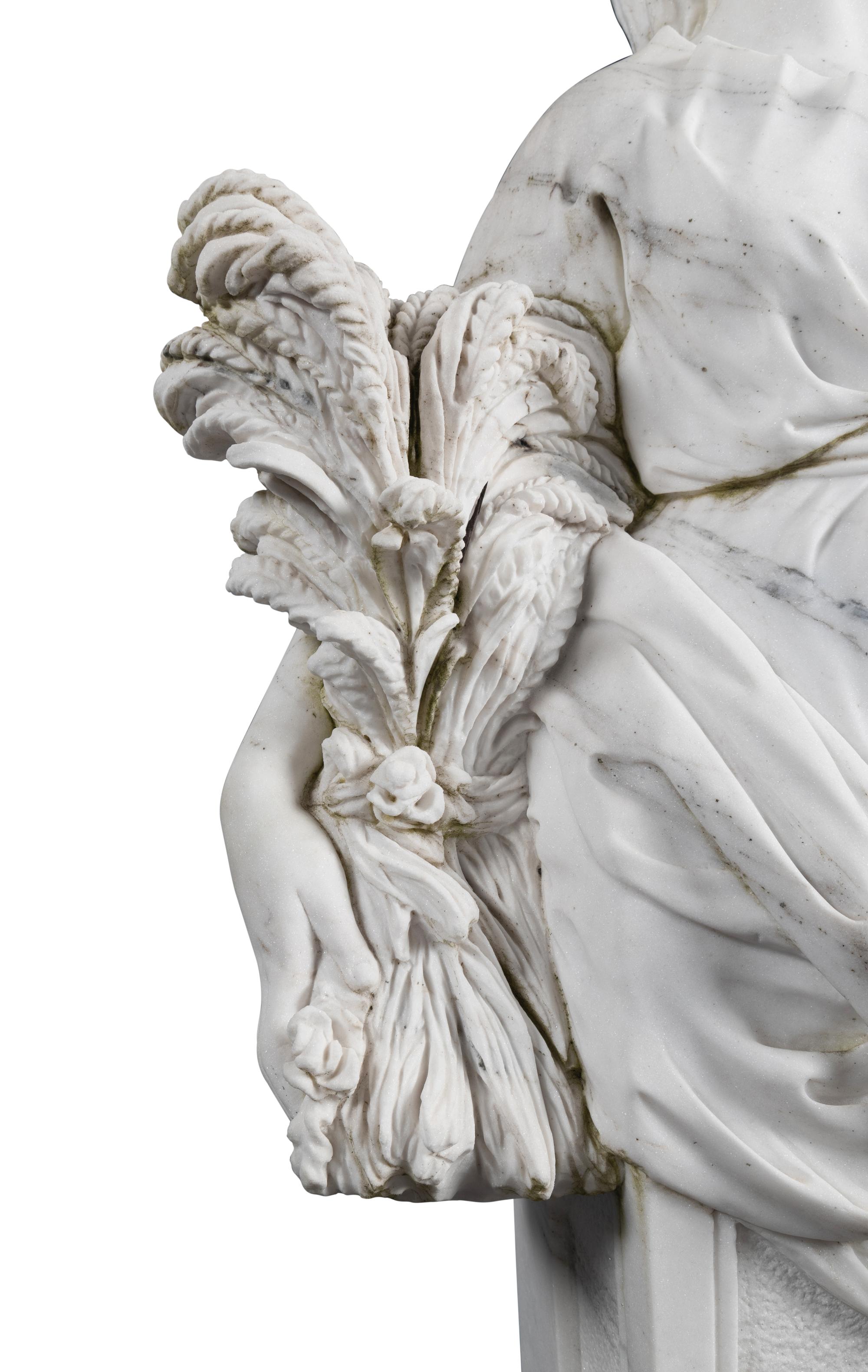 A Set of Four Monumental Carved Marble Garden Herms Allegorical of the Four Seasons