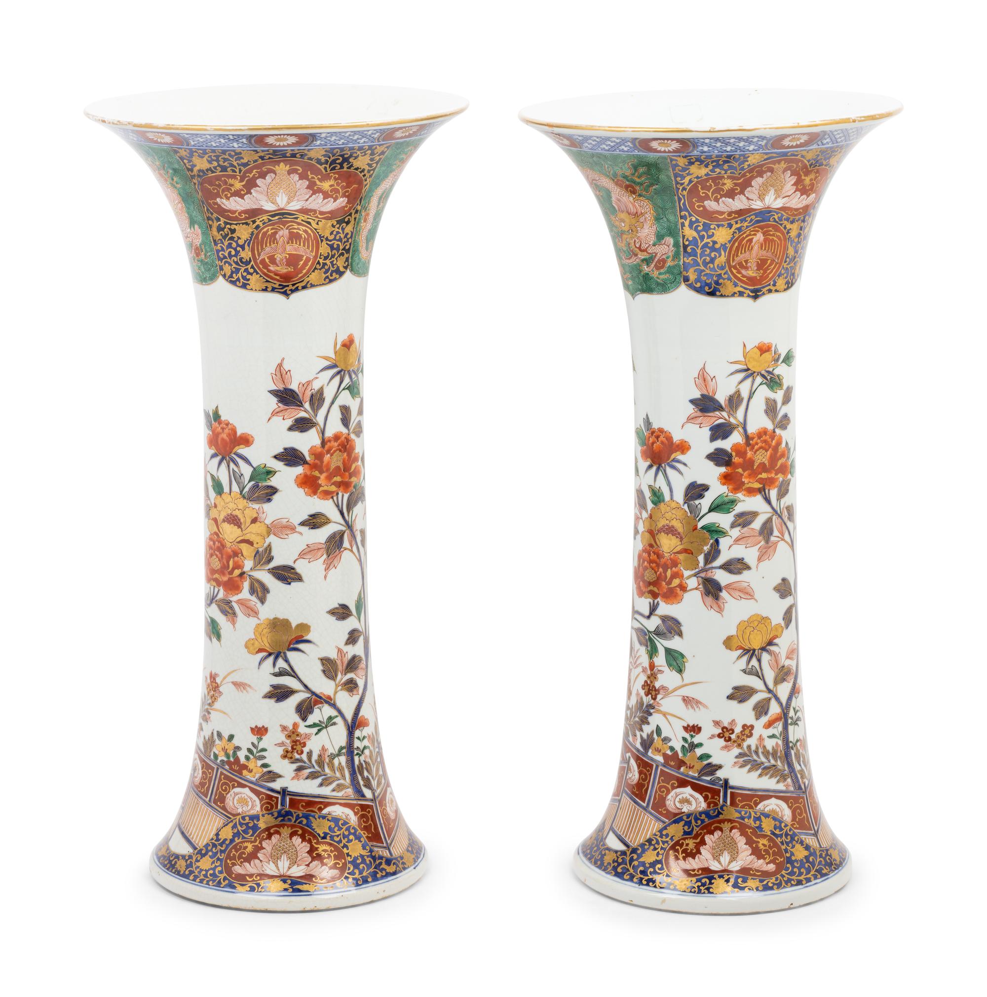 A Pair of Japanese Imari Beaker Vases