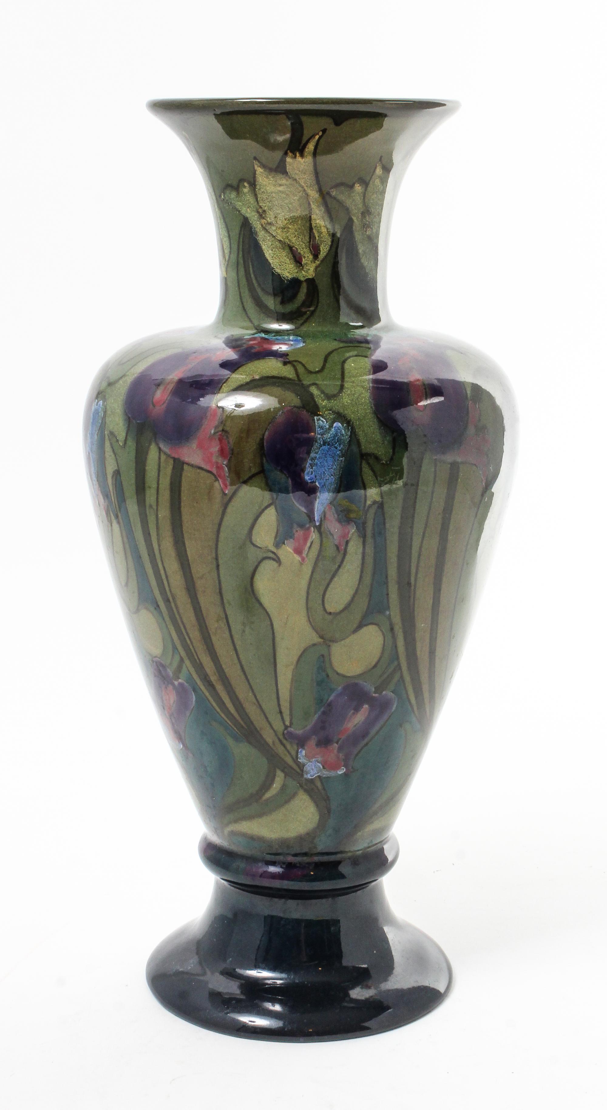 A Gouda Pottery Vase Height 13 1/2 inches.