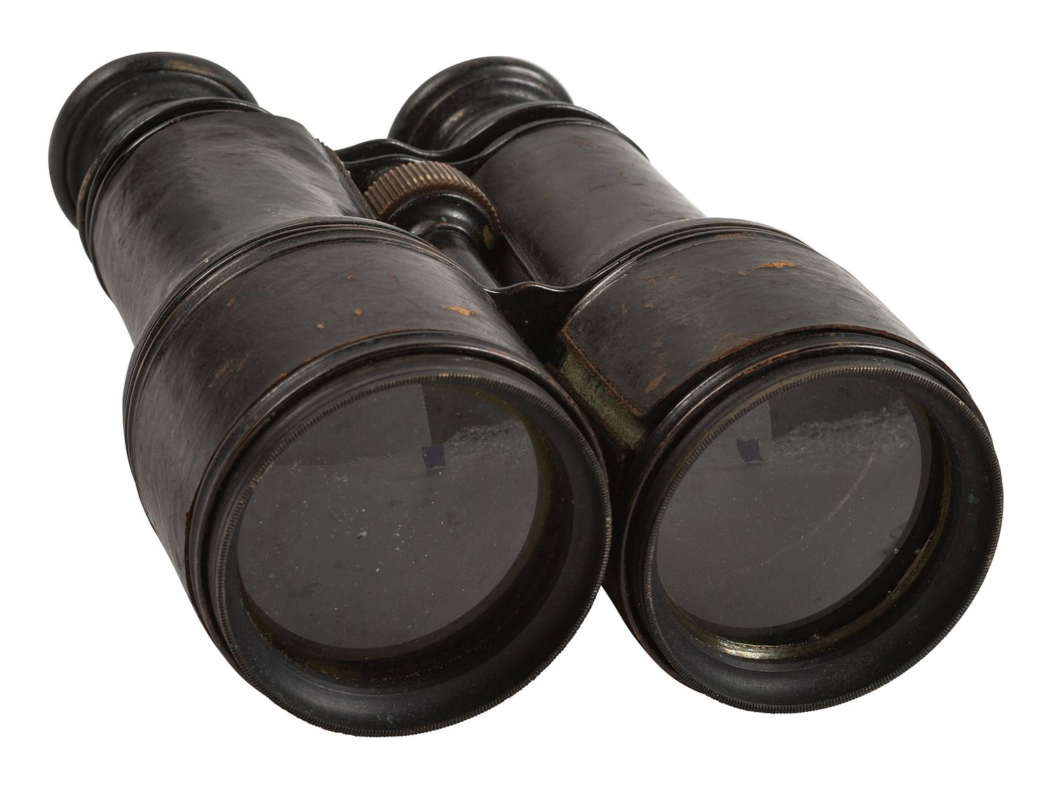 [CIVIL WAR]. Civil War-era militaria including belt, cap pouch, and field glasses.