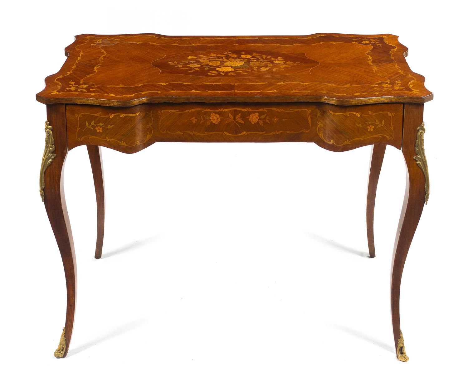 A Louis XV Style Marquetry Lady's Desk, Height 29 x width 39 x depth 22 inches.