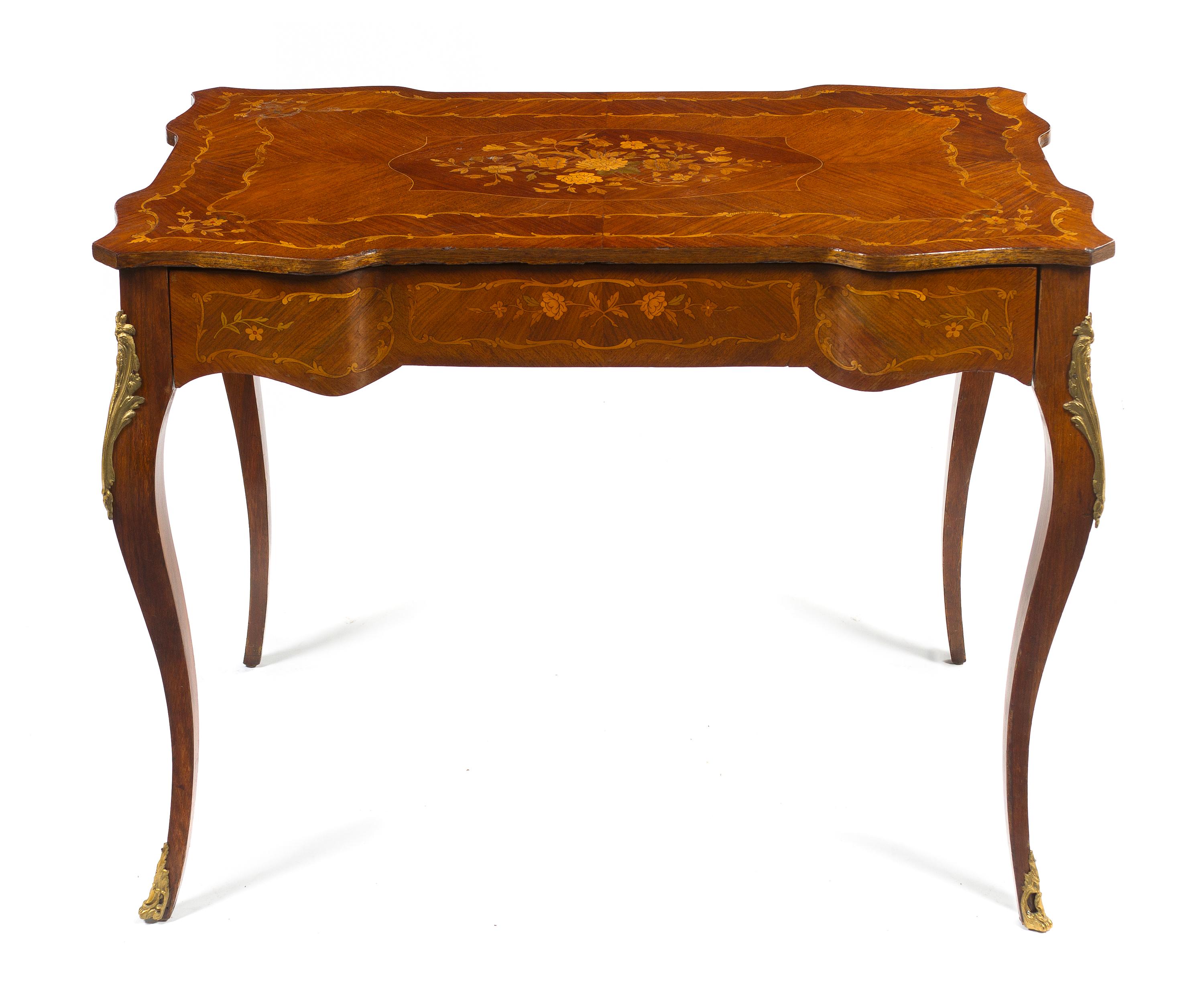 A Louis XV Style Marquetry Lady's Desk, Height 29 x width 39 x depth 22 inches.
