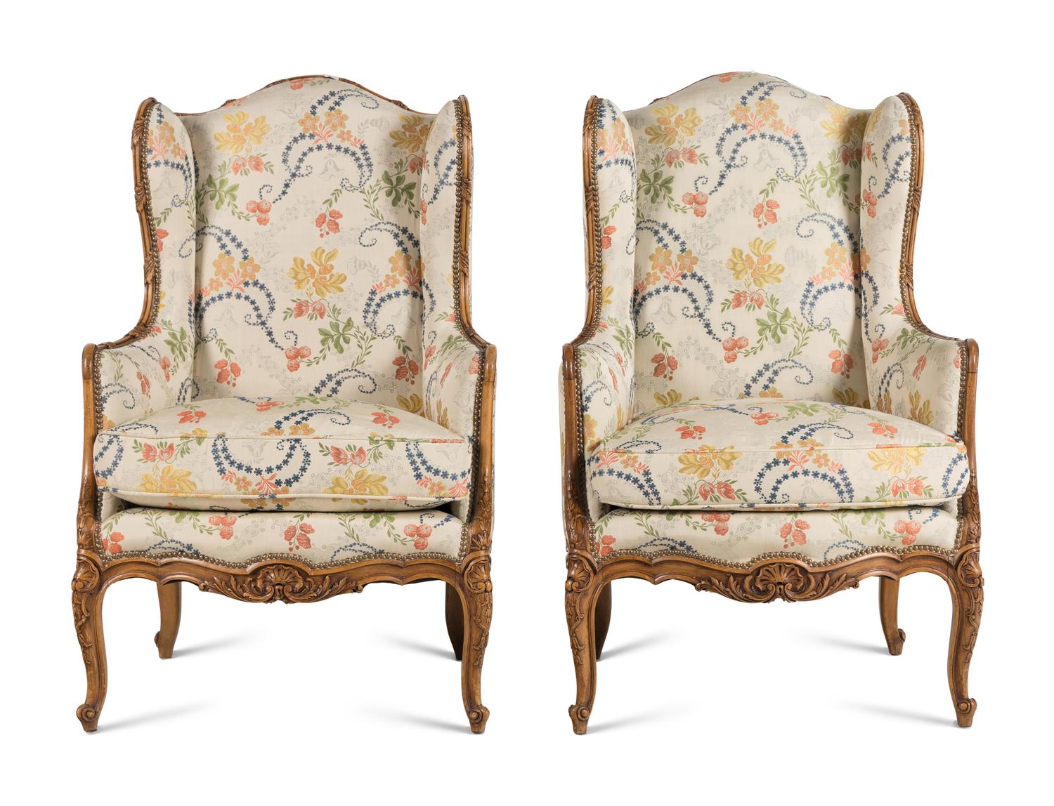 A Pair of Louis XV Style Beechwood Bergères