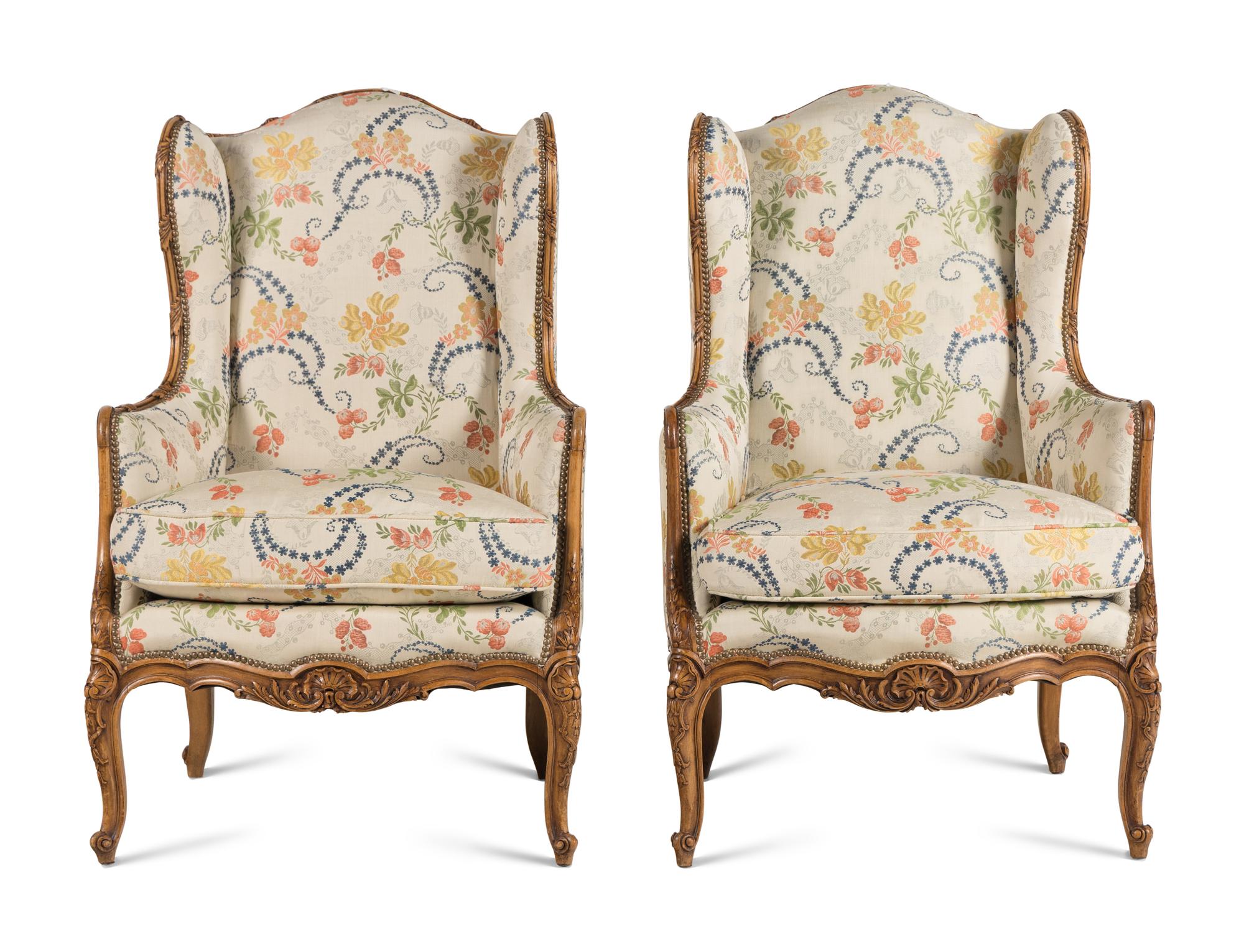 A Pair of Louis XV Style Beechwood Bergères