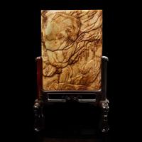 A Chinese carved beige jade table screen 浮雕玉插屏