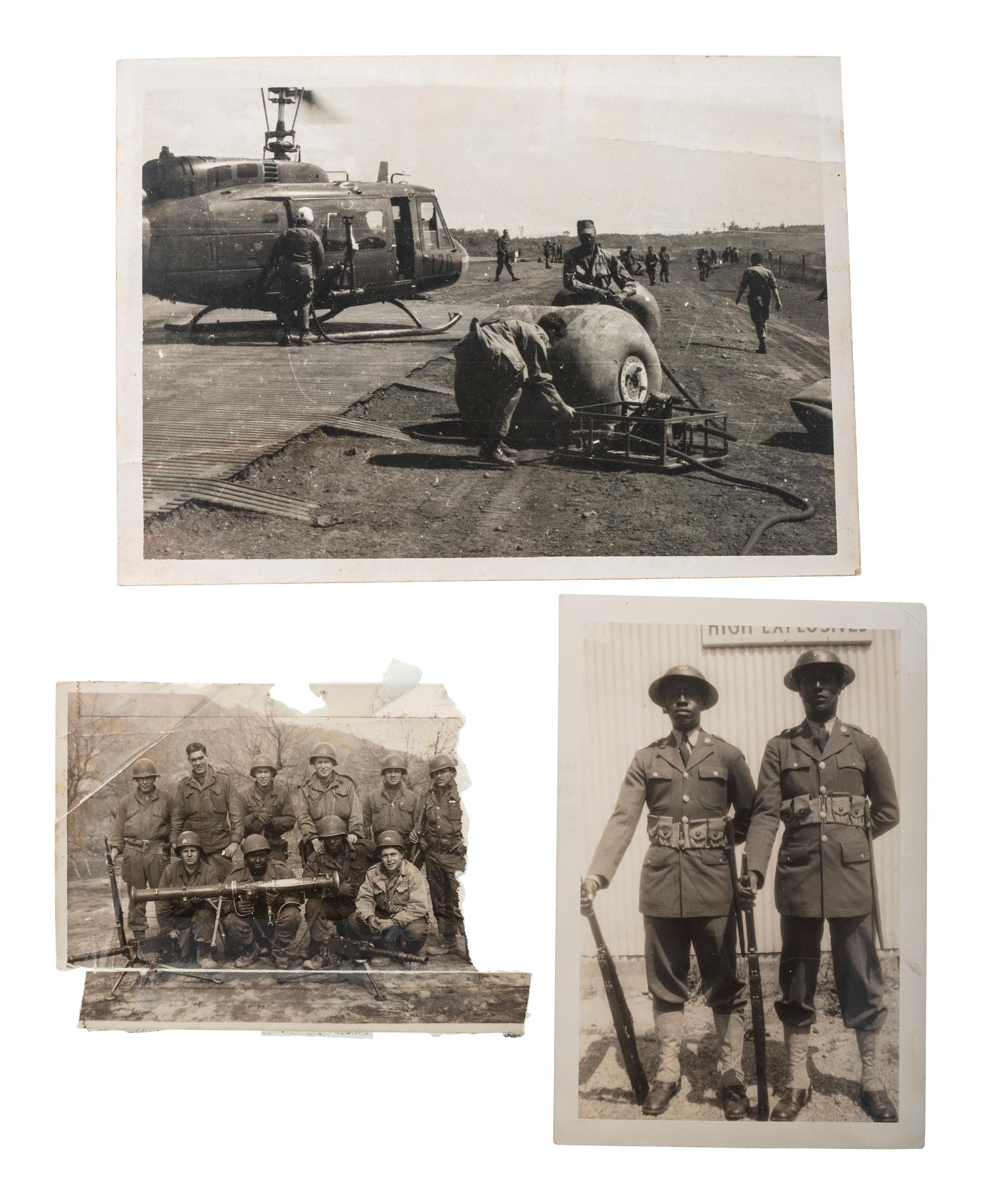 [WORLD WAR II & VIETNAM]. A group of 14 snapshots including portraits of prize fighter Toikey Thompson and black female combat nurses, including: