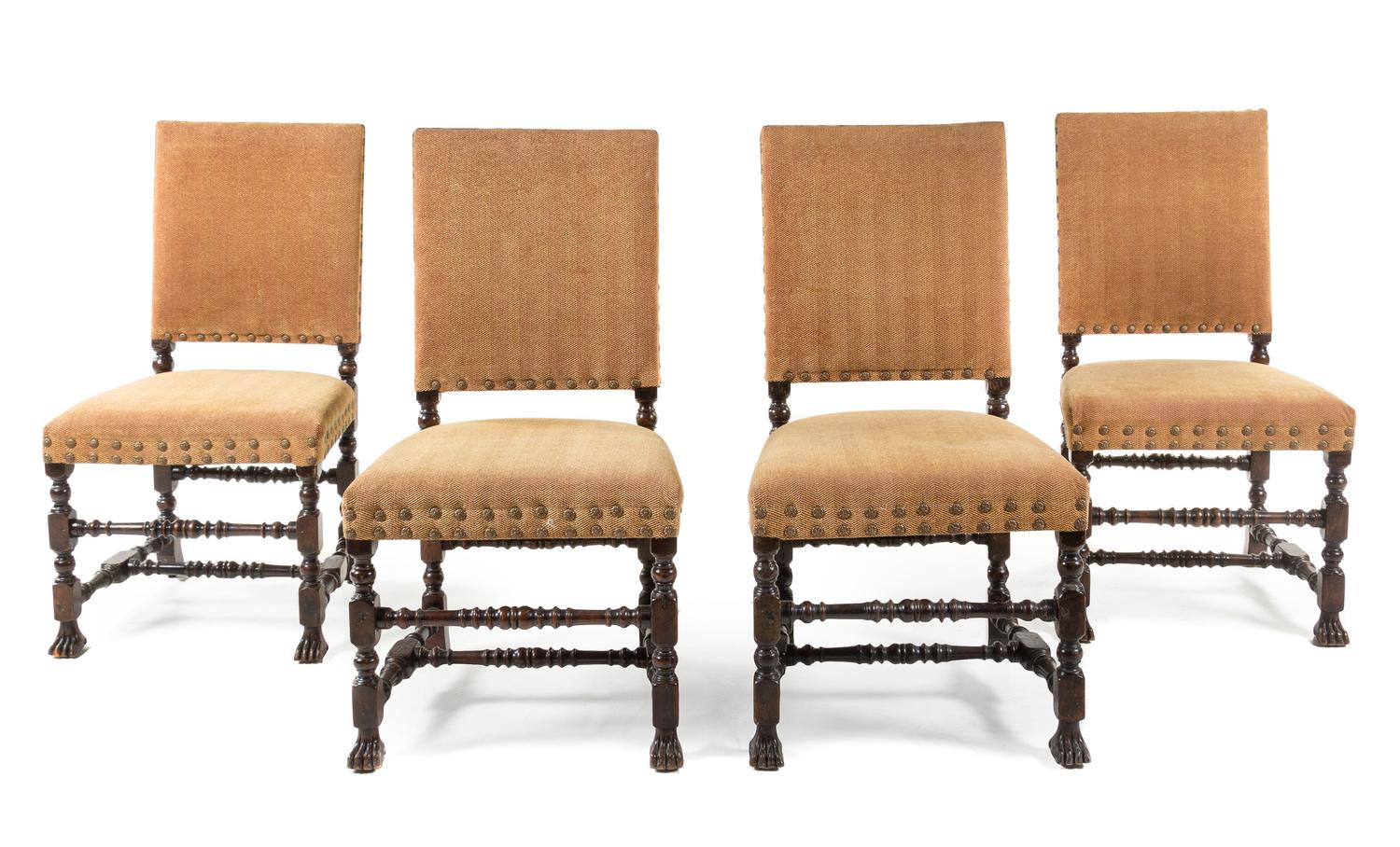 A Set of Four Jacobean Style Side Chairs Height 39 1/2 inches.