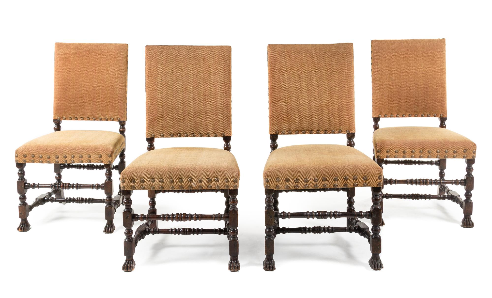 A Set of Four Jacobean Style Side Chairs Height 39 1/2 inches.