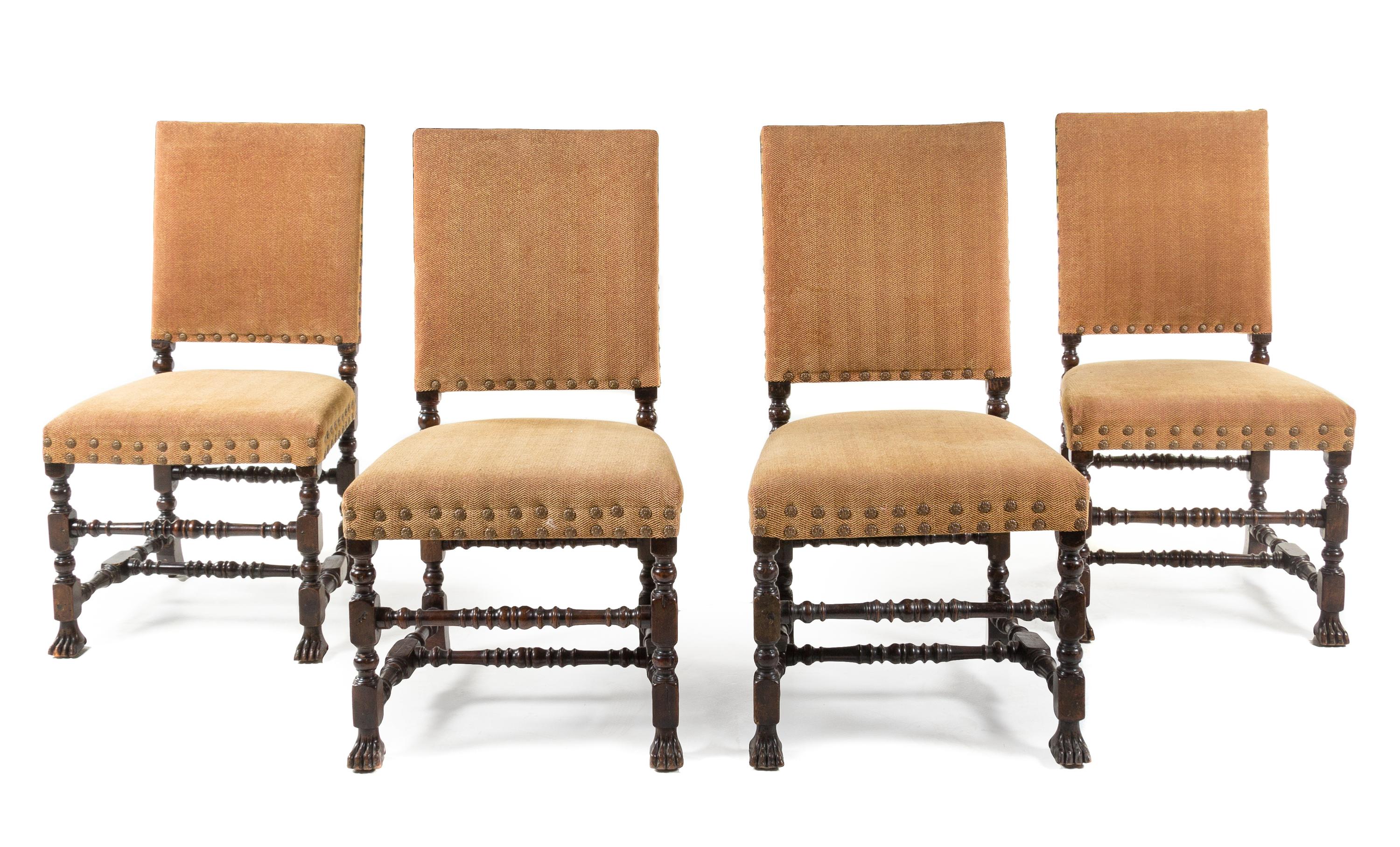 A Set of Four Jacobean Style Side Chairs Height 39 1/2 inches.