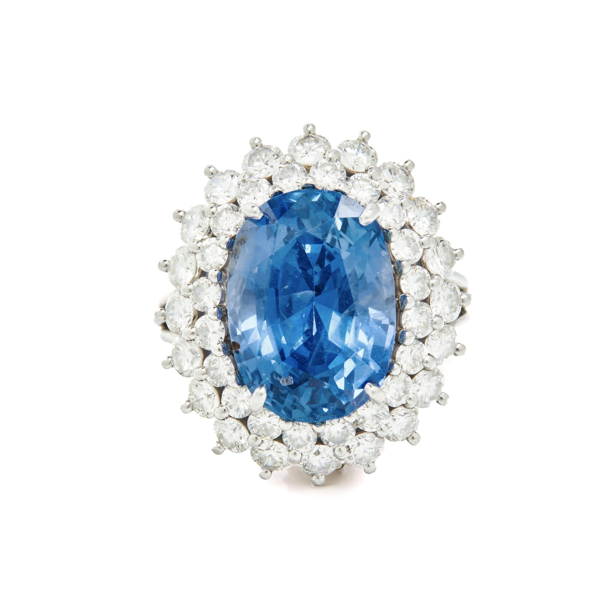 UNHEATED BURMESE SAPPHIRE AND DIAMOND RING