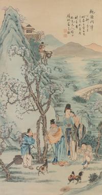 Attributed to Chen Baolu, (1858-1913), depicting immortals in a mountain setting.
