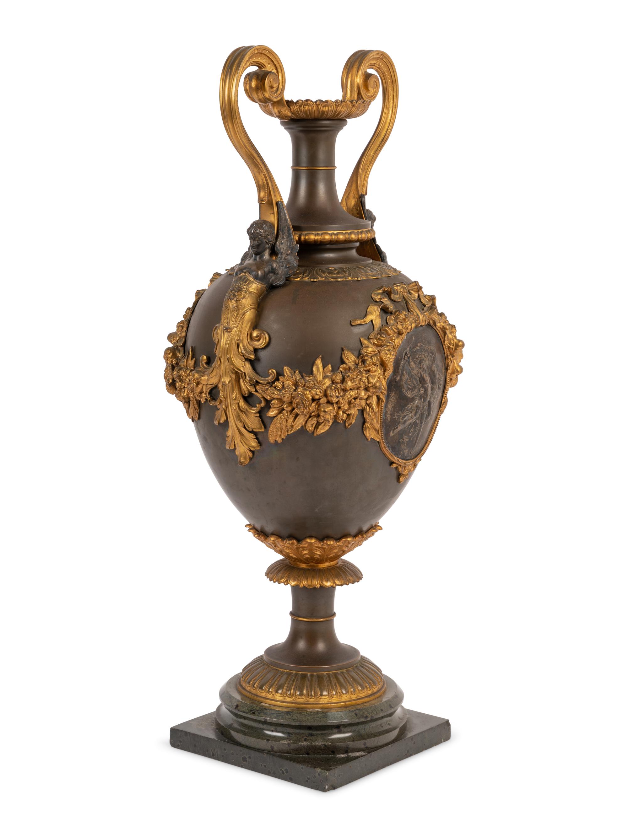 A Large French Neoclassical Gilt Bronze and Cast Metal Vase