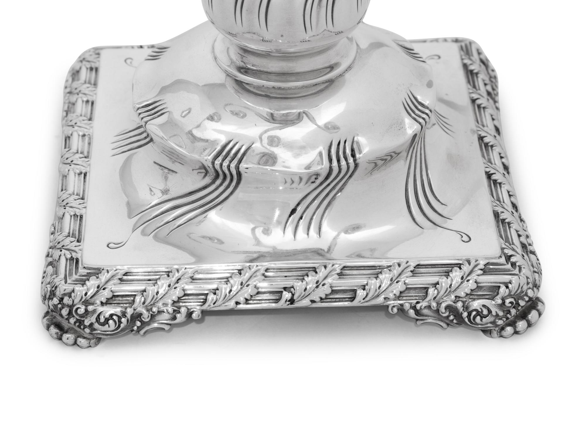 A Pair of Tiffany and Co. Silver Five-Light Candelabra