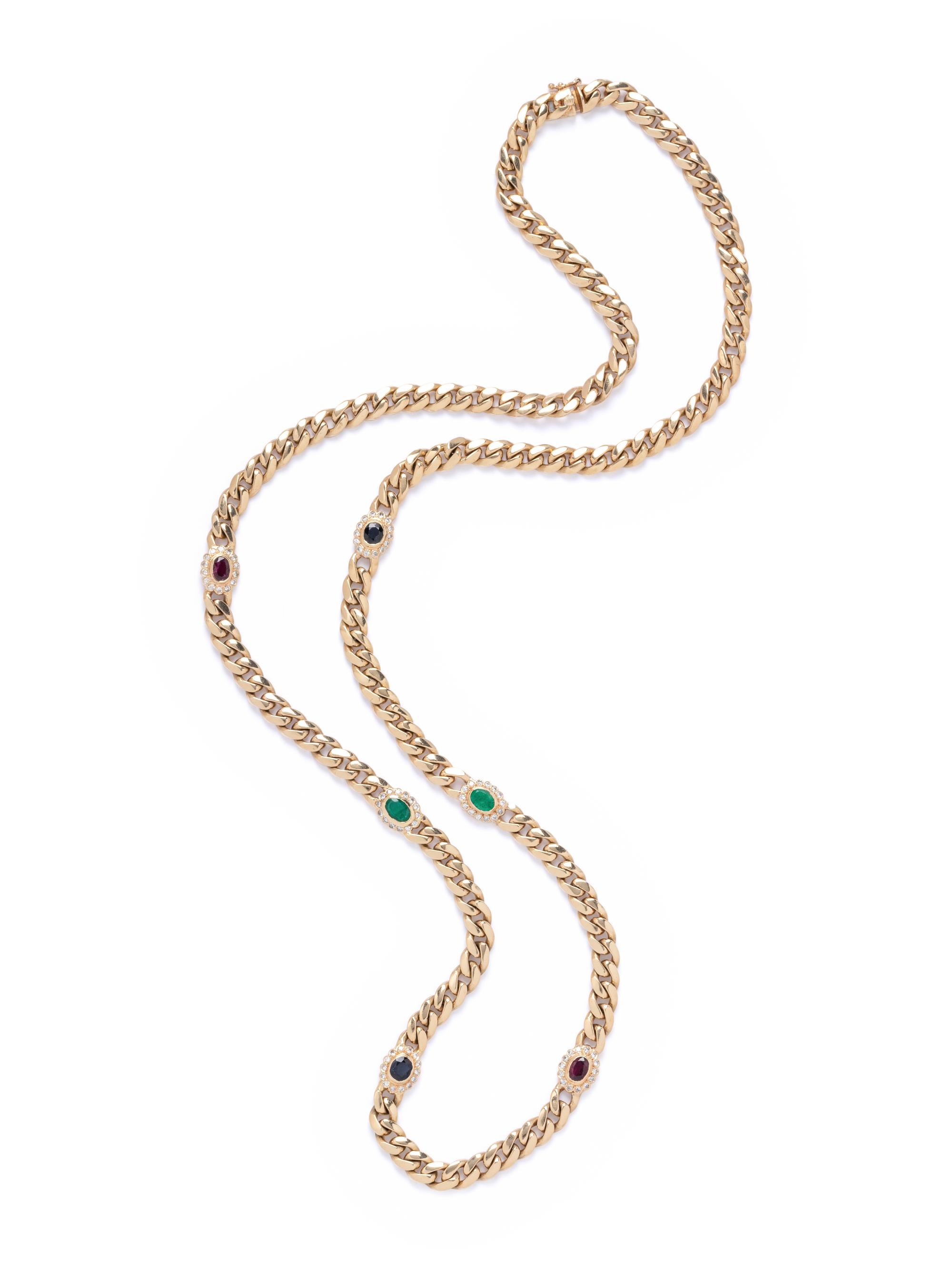 YELLOW GOLD, MULTIGEM AND DIAMOND NECKLACE