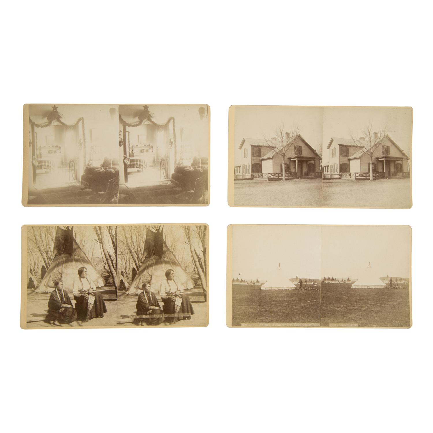 Cross, W.R. (1839-1907). A group of 4 stereoviews including Sitting Bull and his wife Travoriet at Fort Randall.