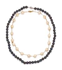 A Collection of 14 Karat Gold and Cultured Pearl Necklaces,