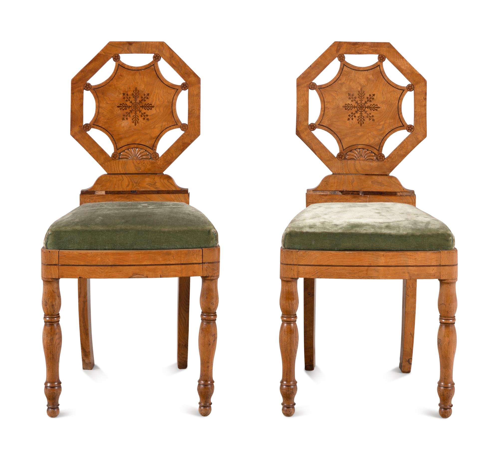 A Pair of Charles X Walnut Hall Chairs