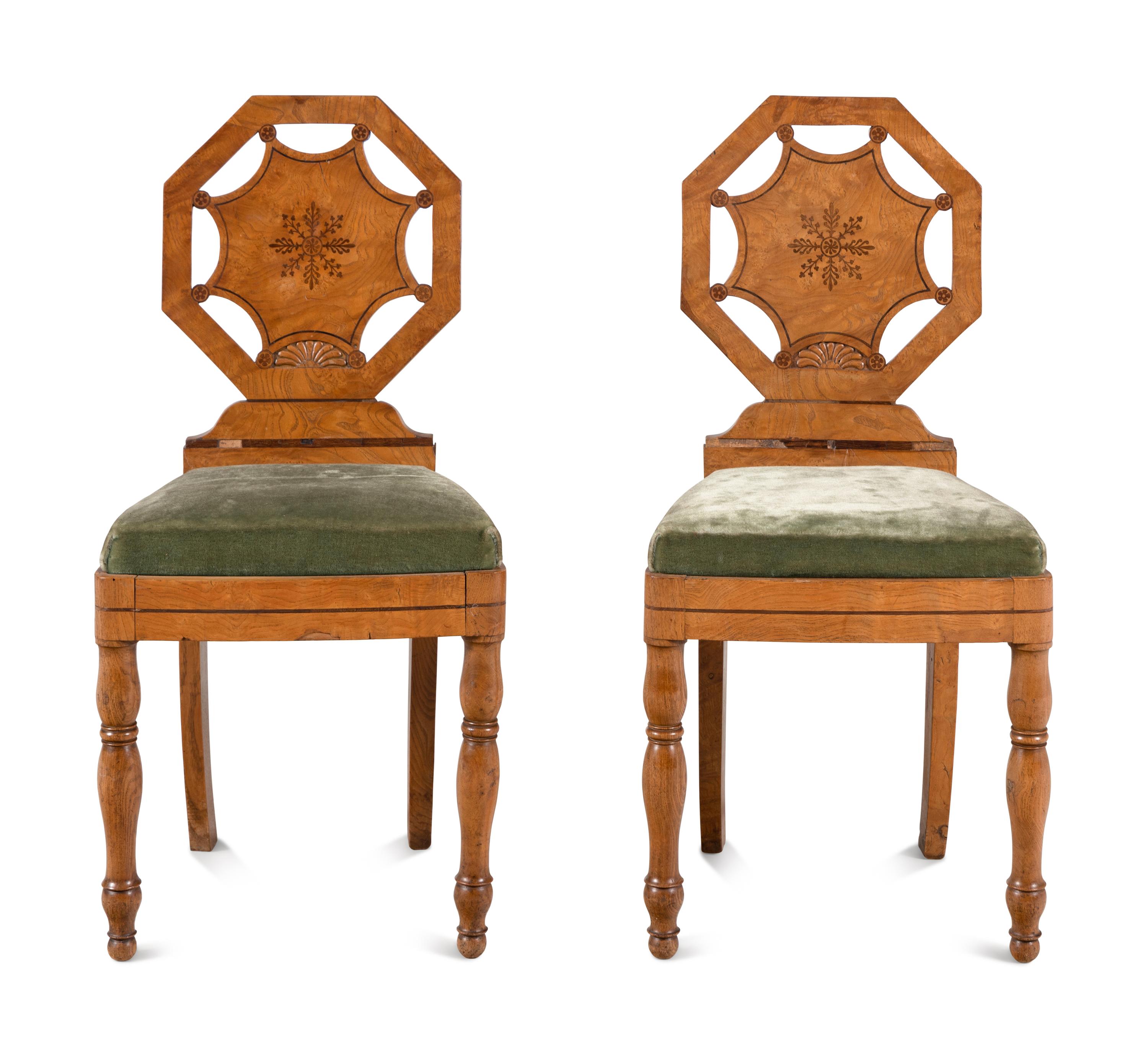 A Pair of Charles X Walnut Hall Chairs