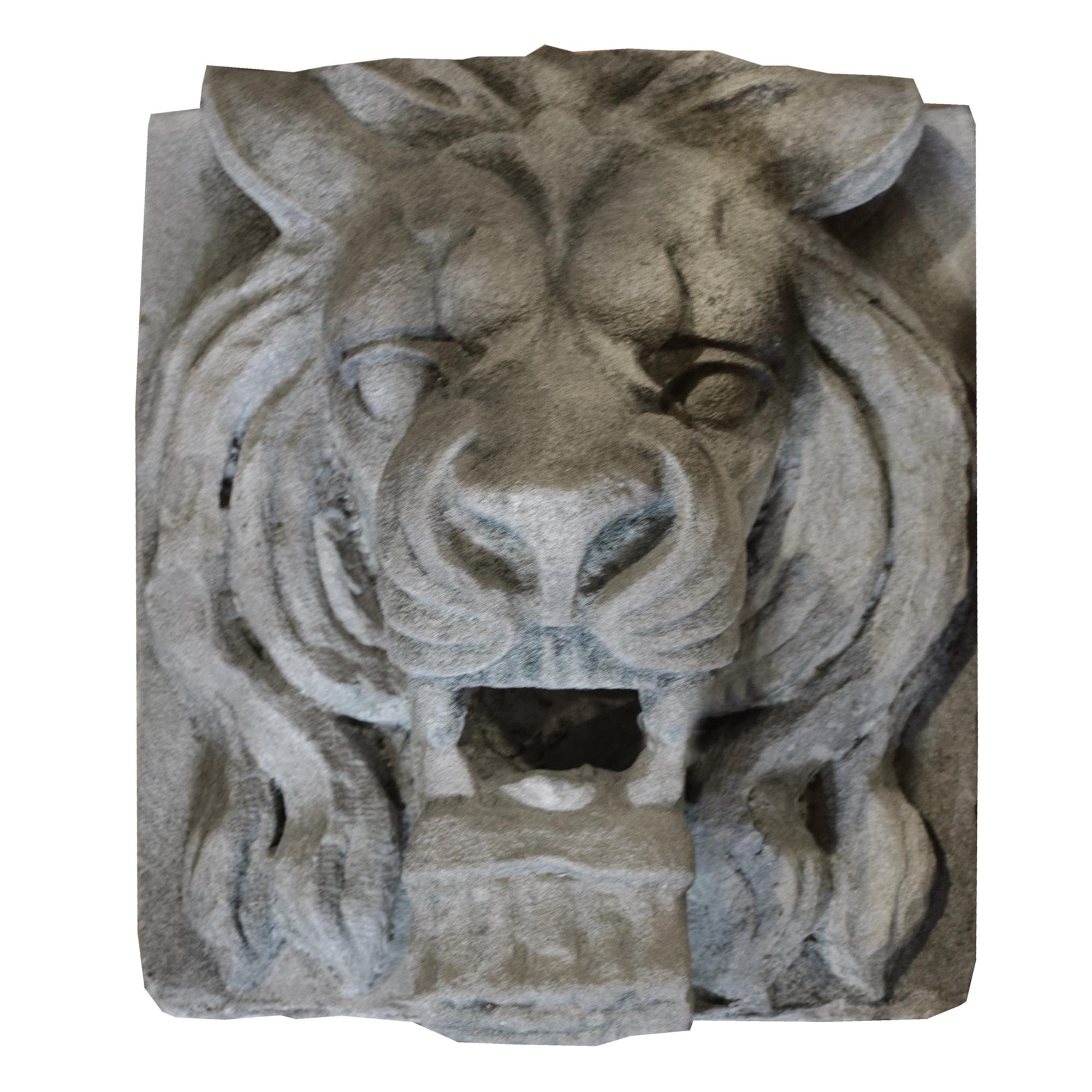 A Pair of American Carved Limestone Lion Heads 20" W x 23" D x 22.5" H — United States, Circa 1900
