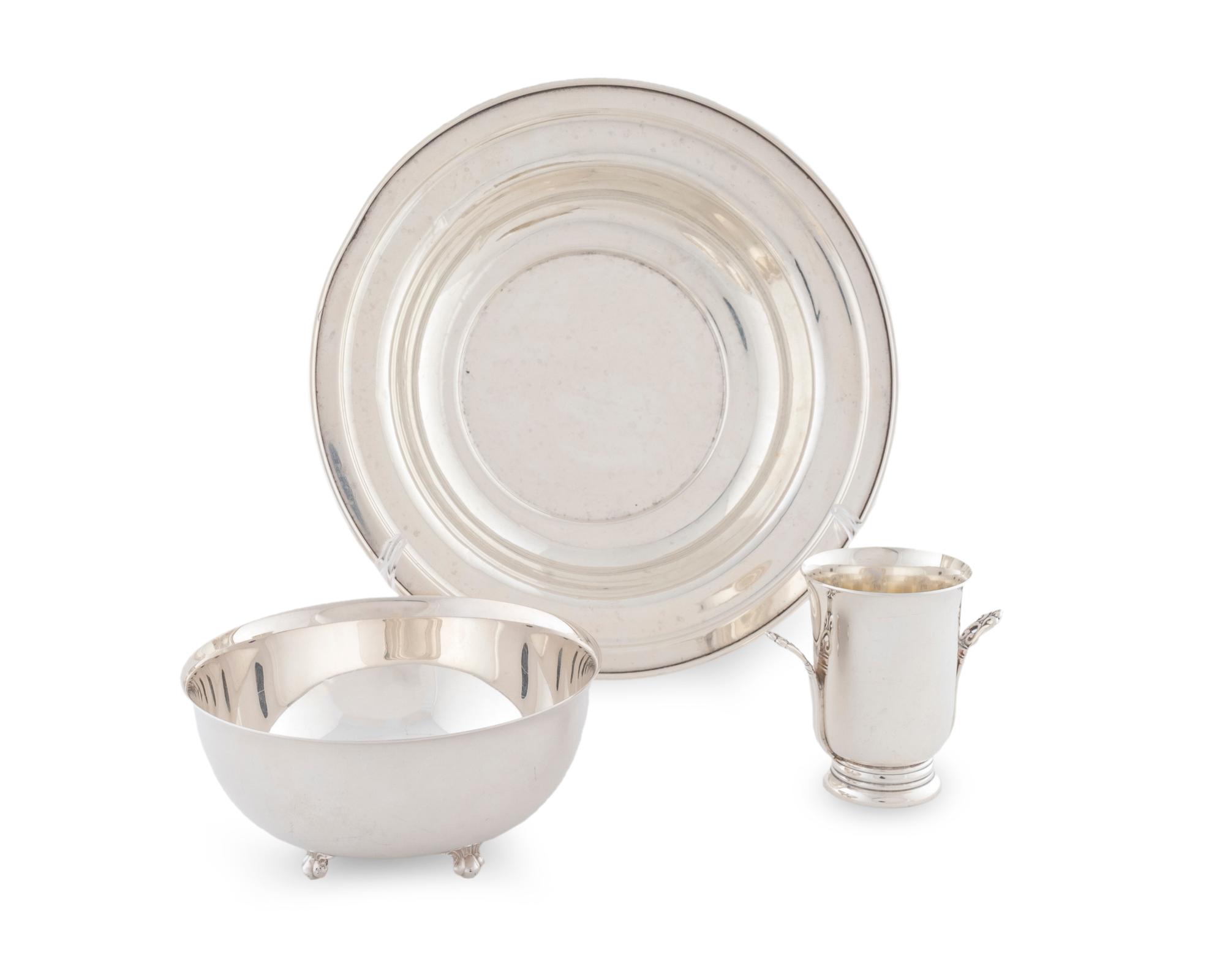 Two American Silver Articles and a Silver Plate Bowl — 20TH CENTURY