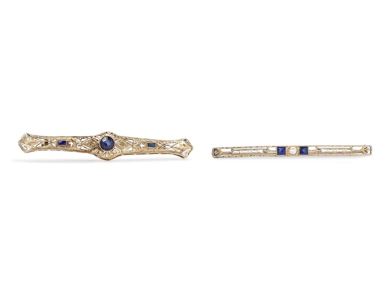 A Collection of White Gold Bar Brooches,