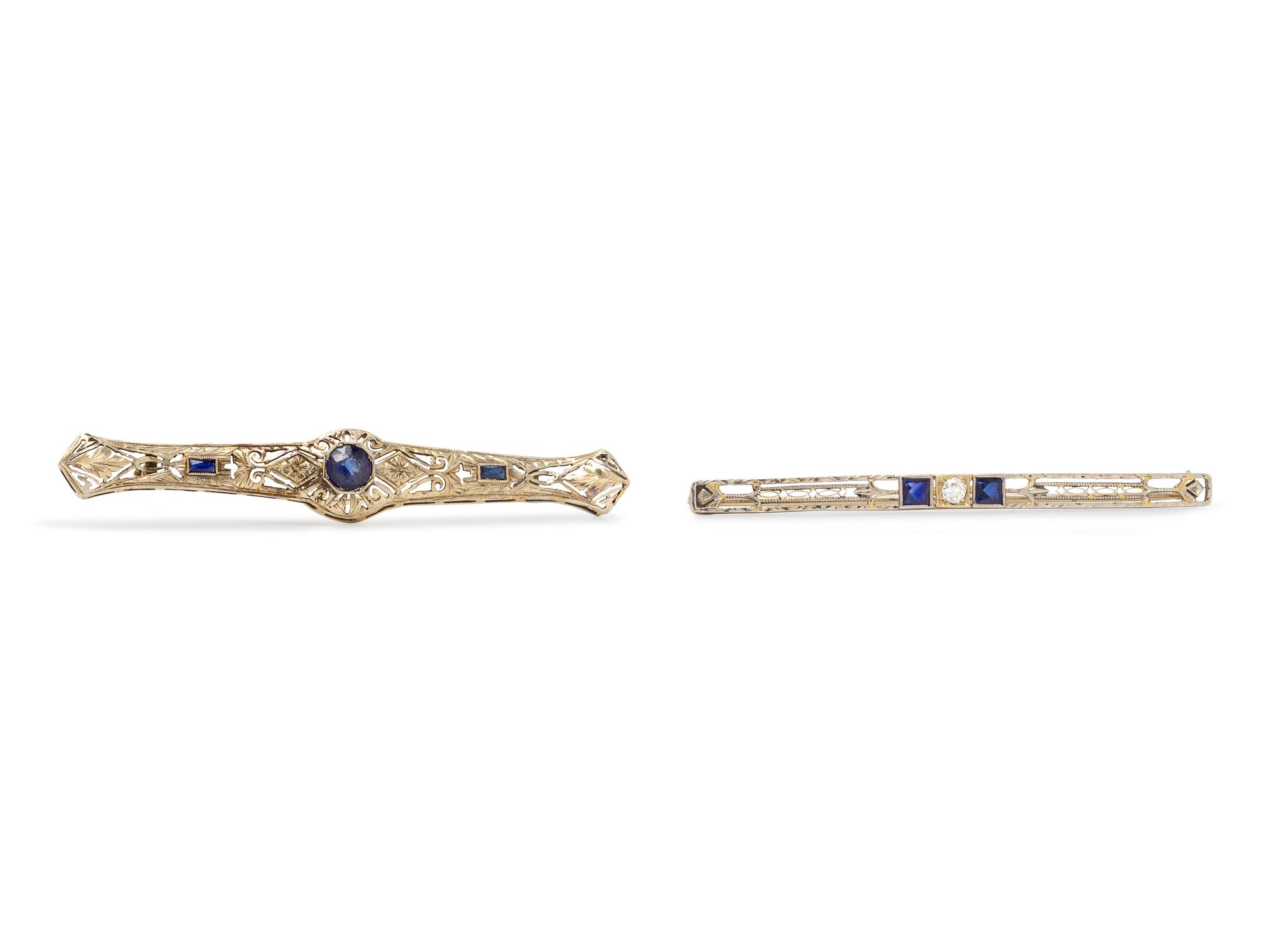 A Collection of White Gold Bar Brooches,