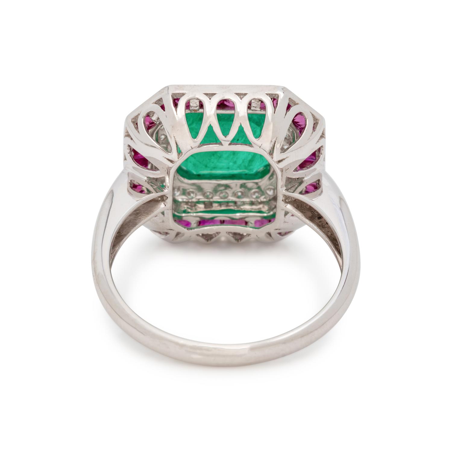 EMERALD, DIAMOND AND RUBY RING