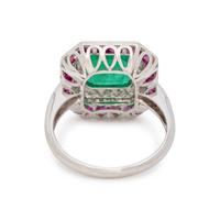 EMERALD, DIAMOND AND RUBY RING